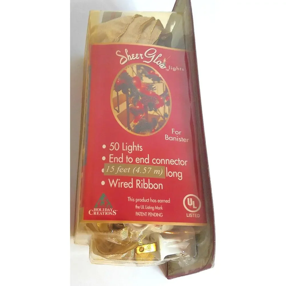 Vintage Sheer Glow 15ft Gold Wired Ribbon Festive String Lights